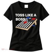 Funny Toss Like A Boss Cornhole Toss Competition US Flag Tee Women's T-Shirt thumb 0