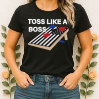 Funny Toss Like A Boss Cornhole Toss Competition US Flag Tee Women's T-Shirt thumb 2