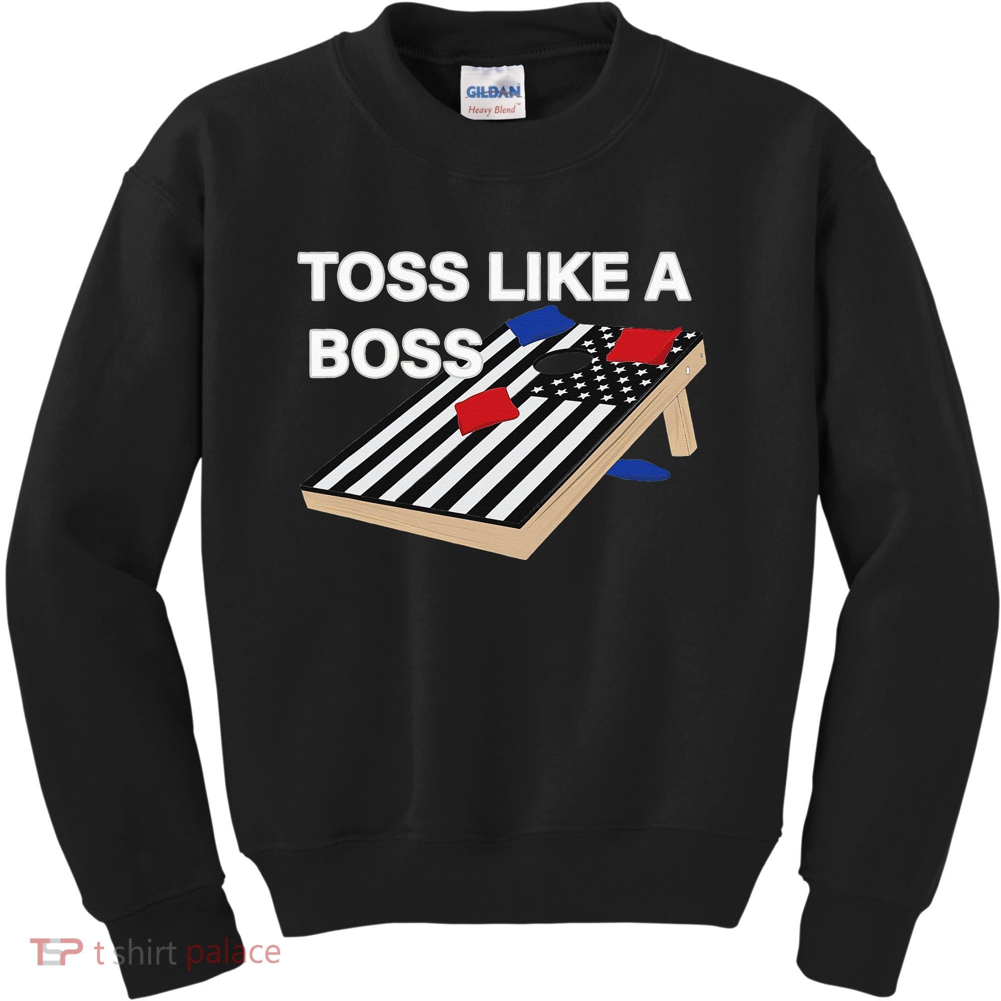 Funny Toss Like A Boss Cornhole Toss Competition US Flag Tee Kids Sweatshirt