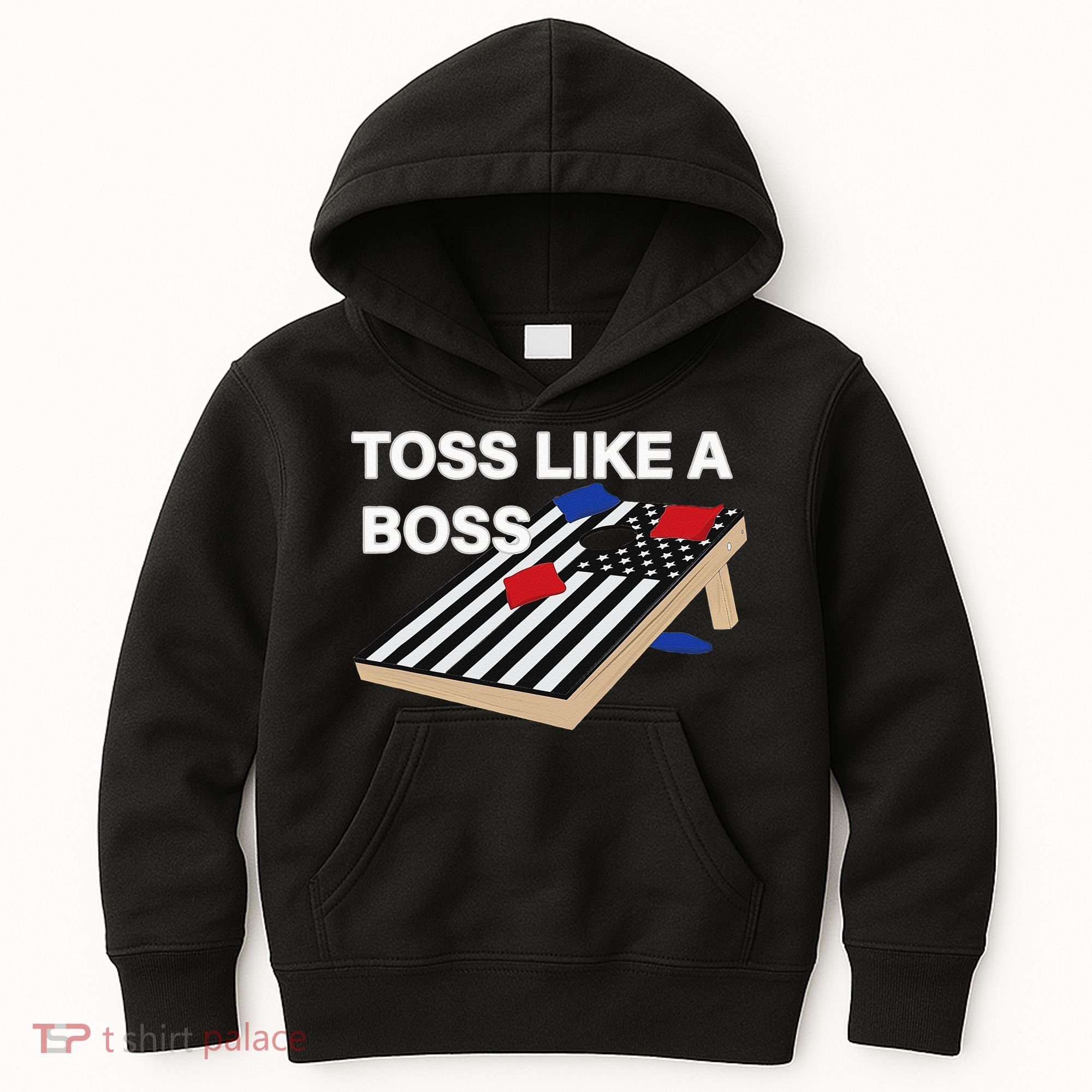 Funny Toss Like A Boss Cornhole Toss Competition US Flag Tee Kids Hoodie