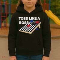 Funny Toss Like A Boss Cornhole Toss Competition US Flag Tee Kids Hoodie thumb 3