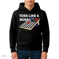 Funny Toss Like A Boss Cornhole Toss Competition US Flag Tee Kids Hoodie thumb 4