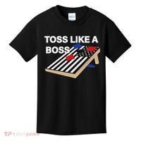 Funny Toss Like A Boss Cornhole Toss Competition US Flag Tee Kids T-Shirt thumb 0