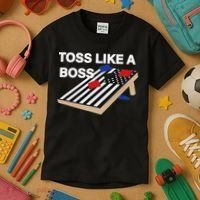 Funny Toss Like A Boss Cornhole Toss Competition US Flag Tee Kids T-Shirt thumb 3