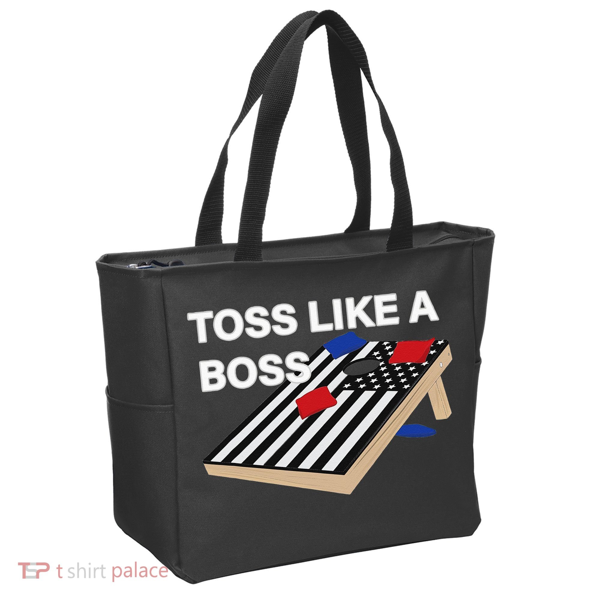 Funny Toss Like A Boss Cornhole Toss Competition US Flag Tee Bag