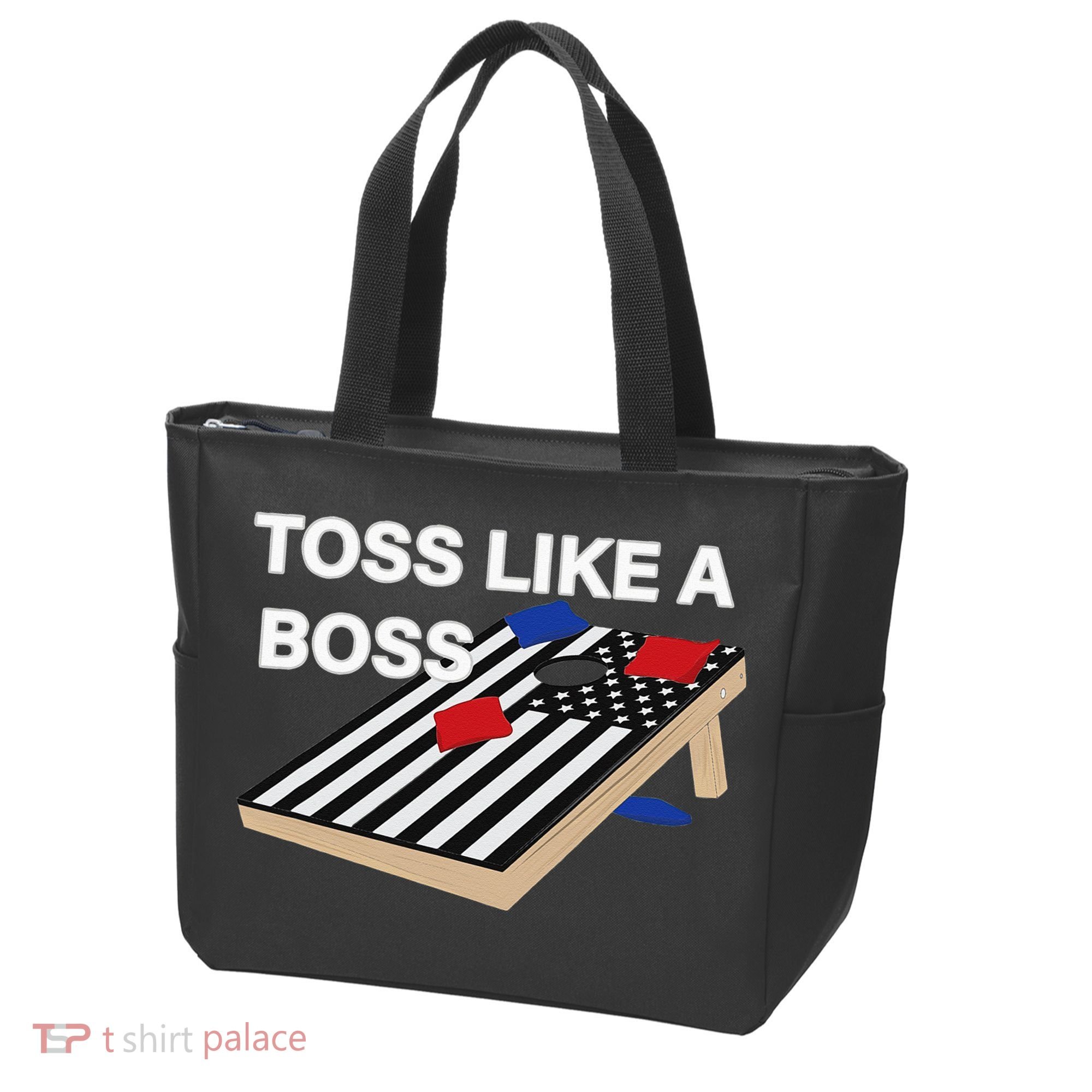 Funny Toss Like A Boss Cornhole Toss Competition US Flag Tee Bag