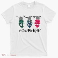 Follow The Light Christ Xmas Light T-Shirt thumb 0