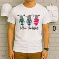 Follow The Light Christ Xmas Light T-Shirt thumb 6