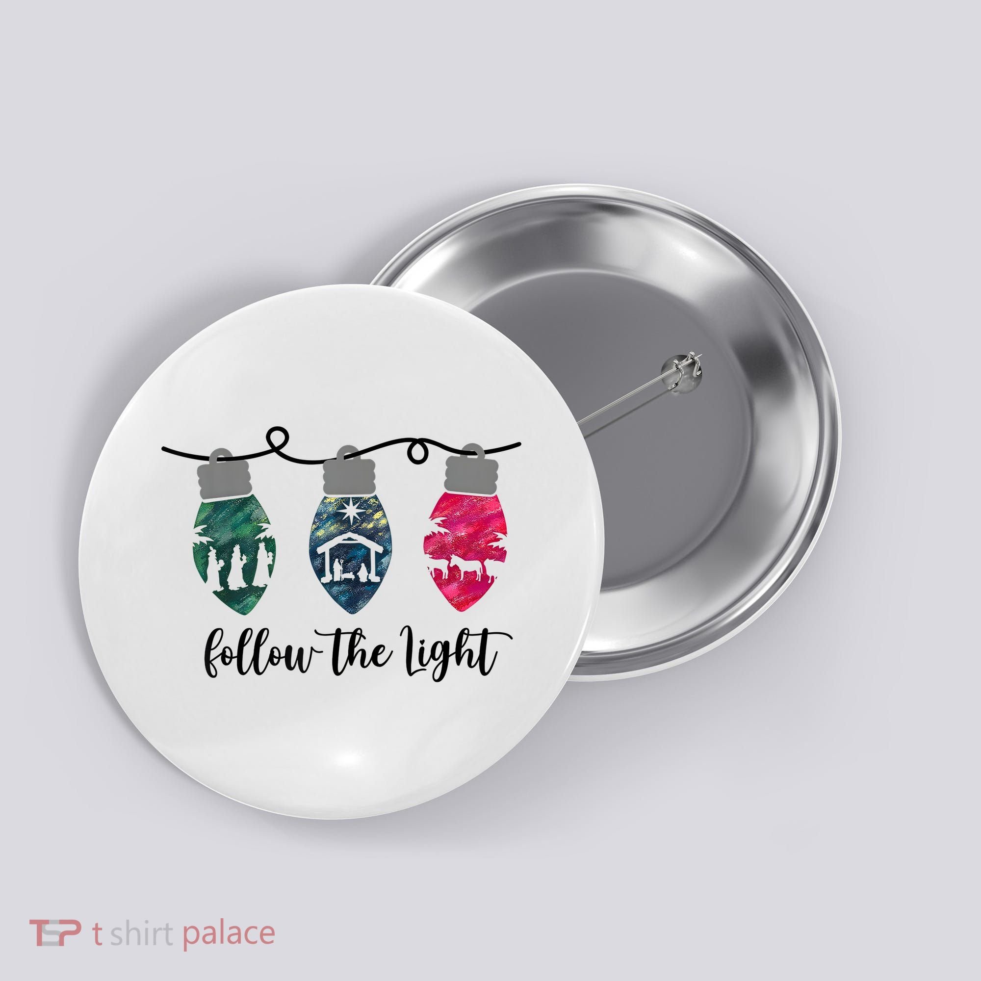 Follow The Light Christ Xmas Light Button