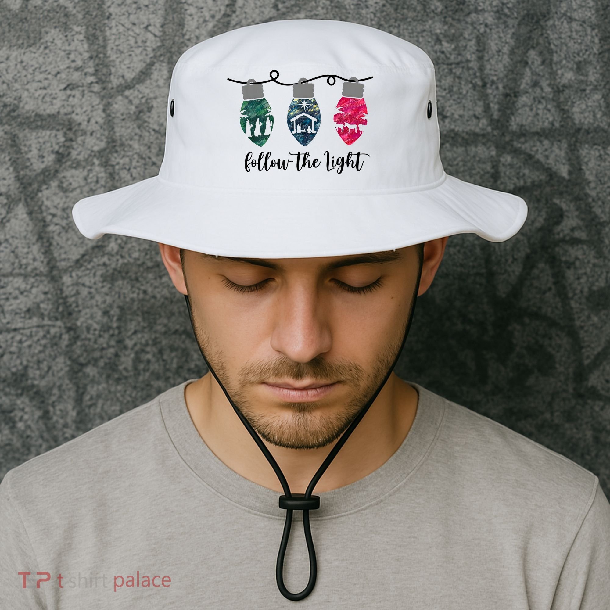 Follow The Light Christ Xmas Light Bucket Hat