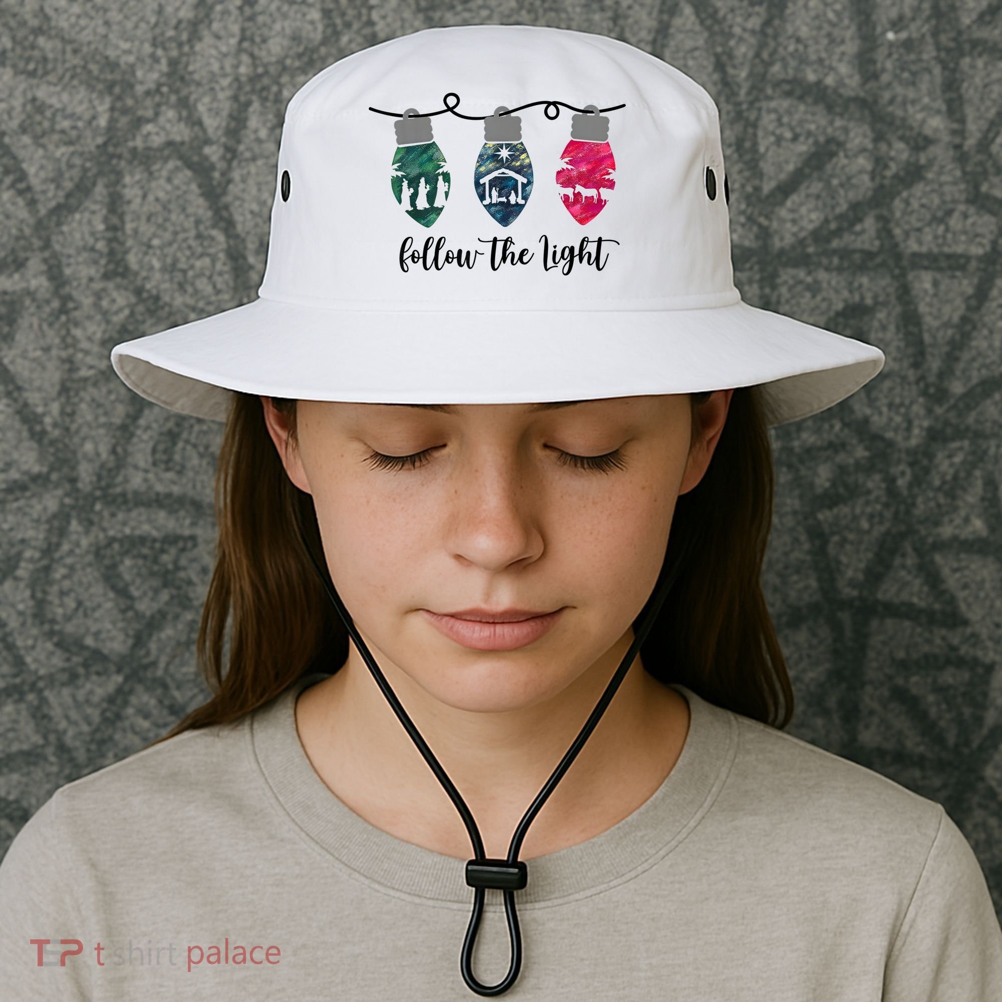 Follow The Light Christ Xmas Light Bucket Hat