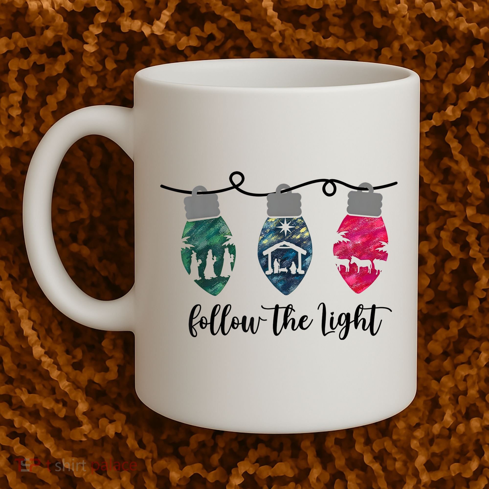 Follow The Light Christ Xmas Light Coffee Mug