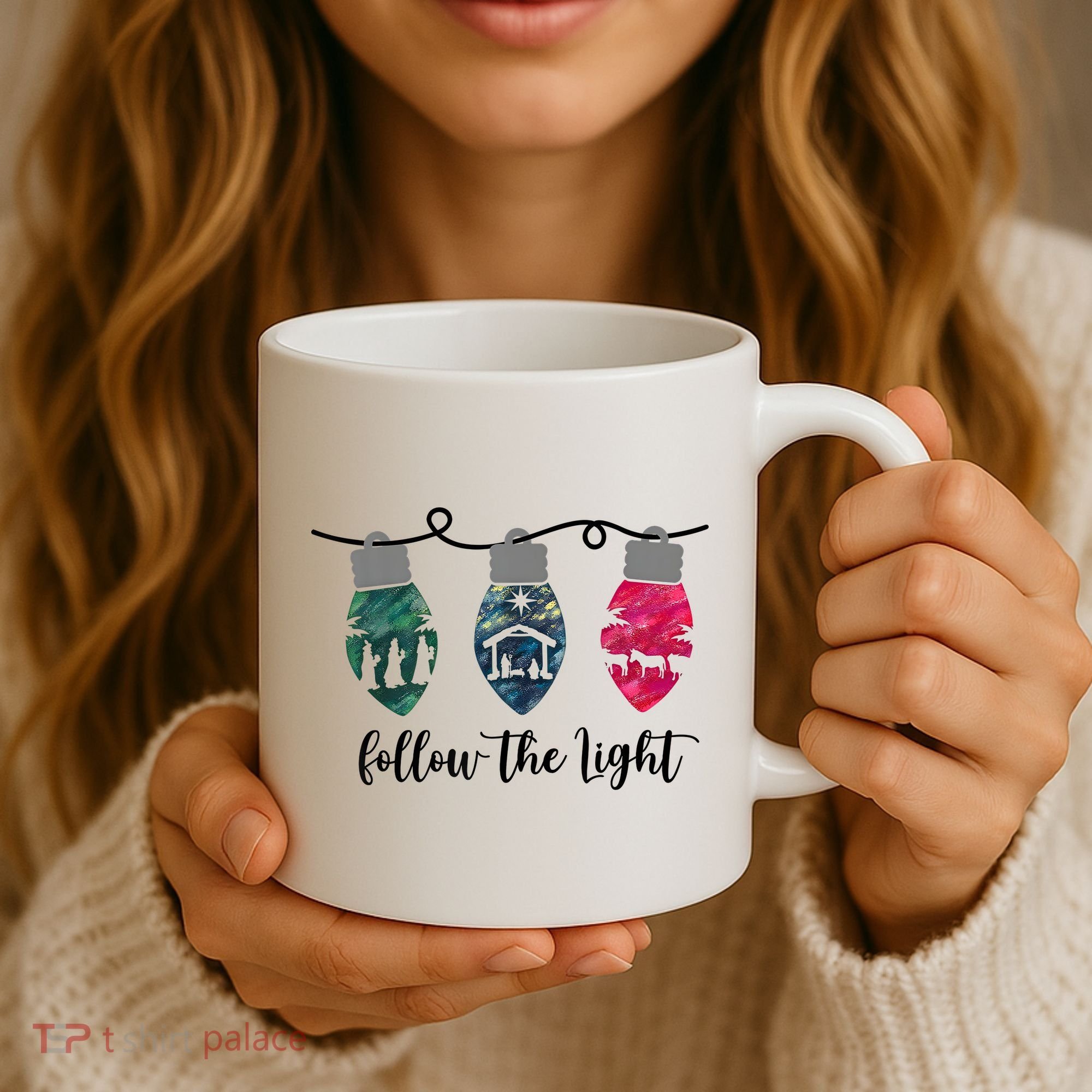 Follow The Light Christ Xmas Light Coffee Mug