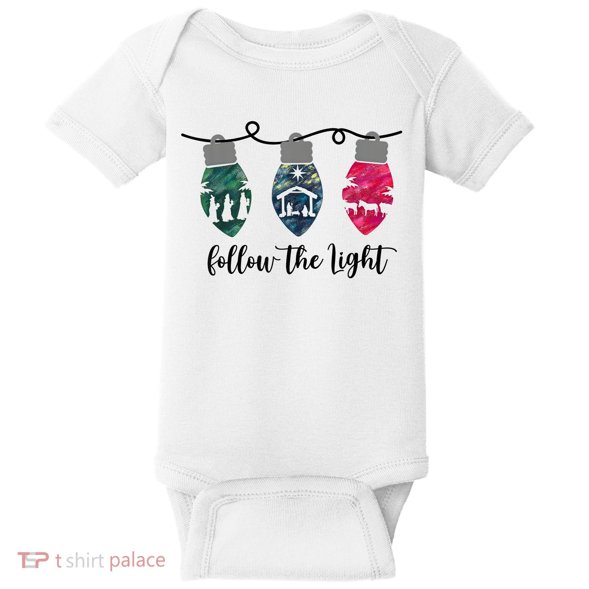 Follow The Light Christ Xmas Light Baby Bodysuit