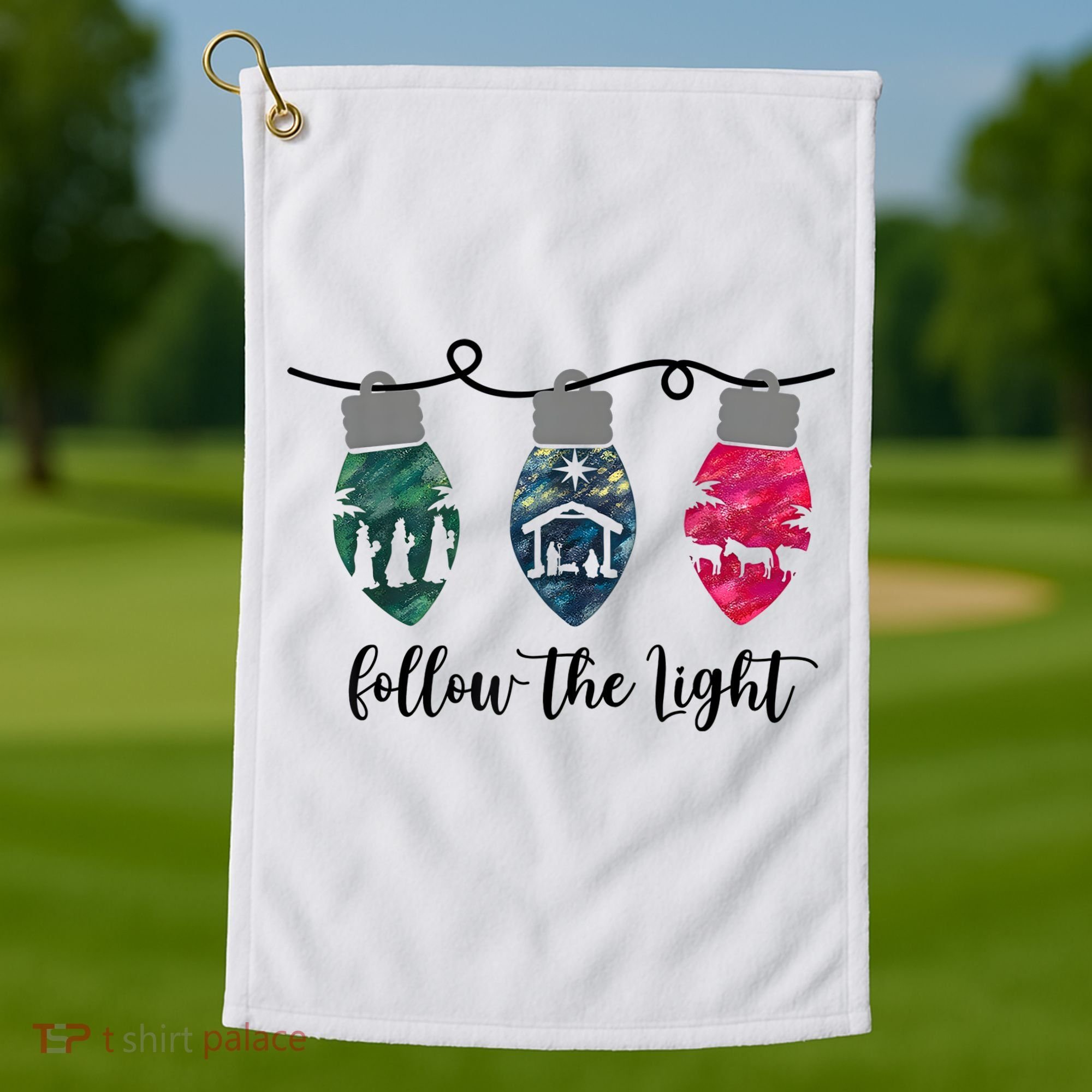 Follow The Light Christ Xmas Light Golf Towel