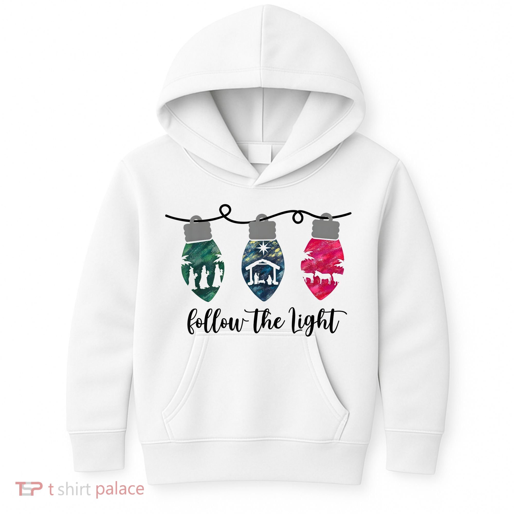 Follow The Light Christ Xmas Light Kids Hoodie