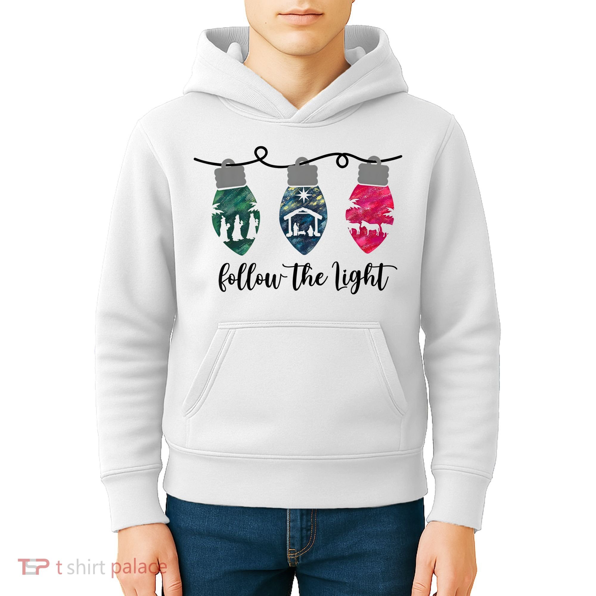 Follow The Light Christ Xmas Light Kids Hoodie