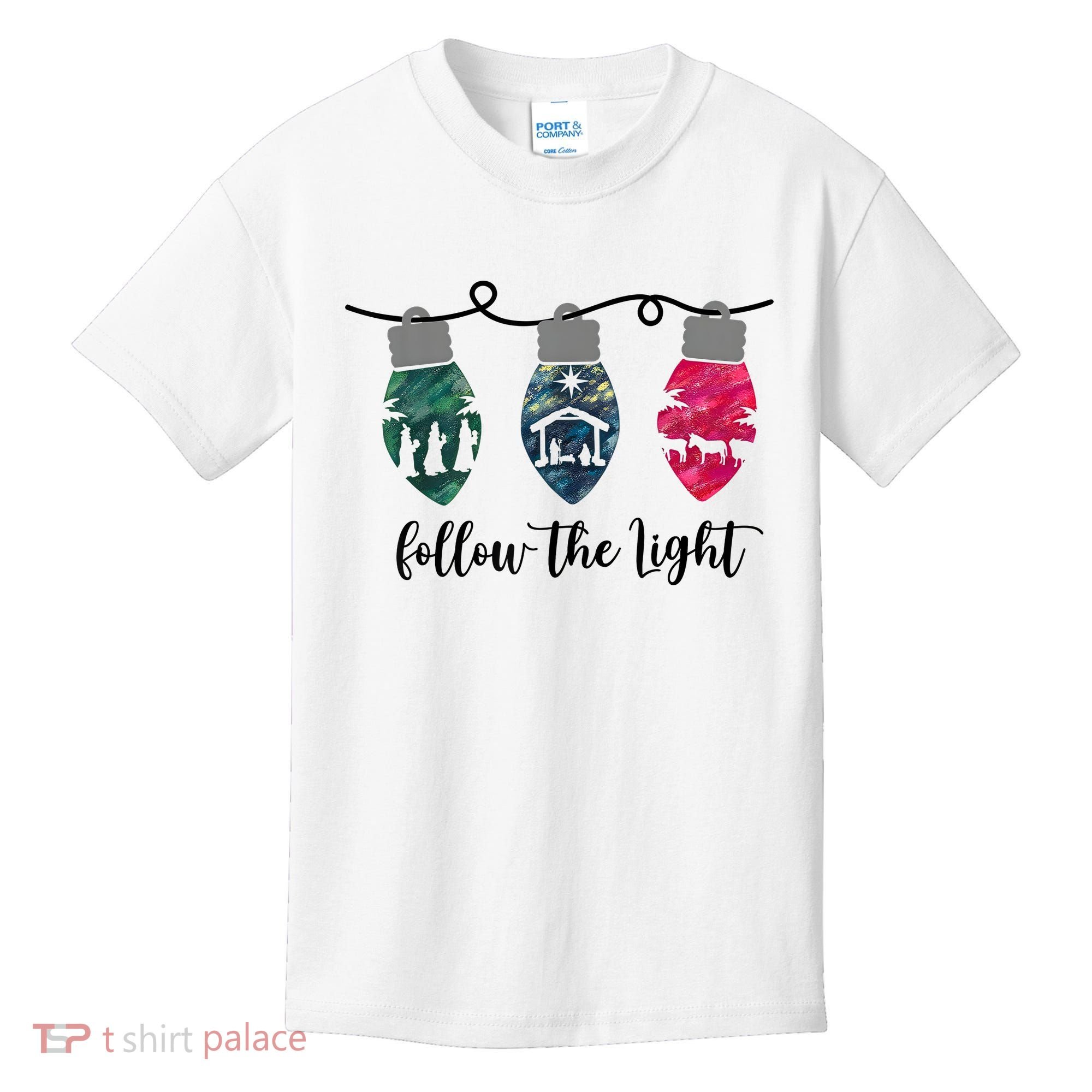 Follow The Light Christ Xmas Light Kids T-Shirt