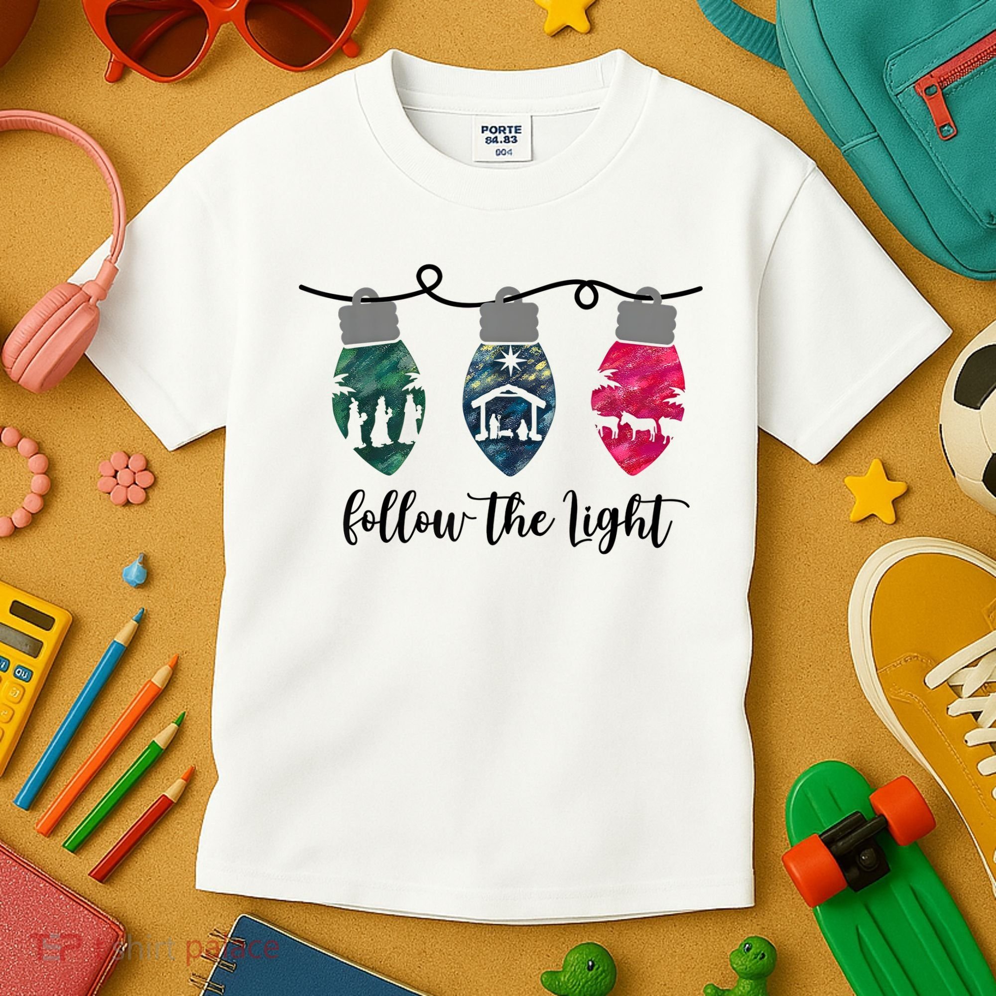 Follow The Light Christ Xmas Light Kids T-Shirt