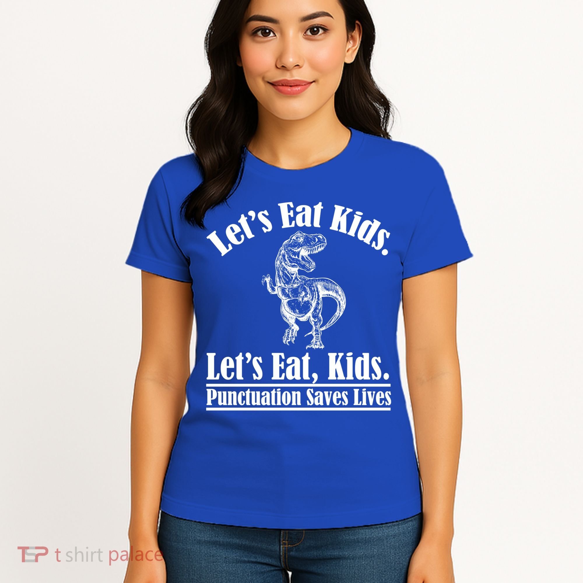 Funny Teacher Let's Eat Kids Punctuation Saves Lives Grammar Meaningful Gift Women's T-Shirt