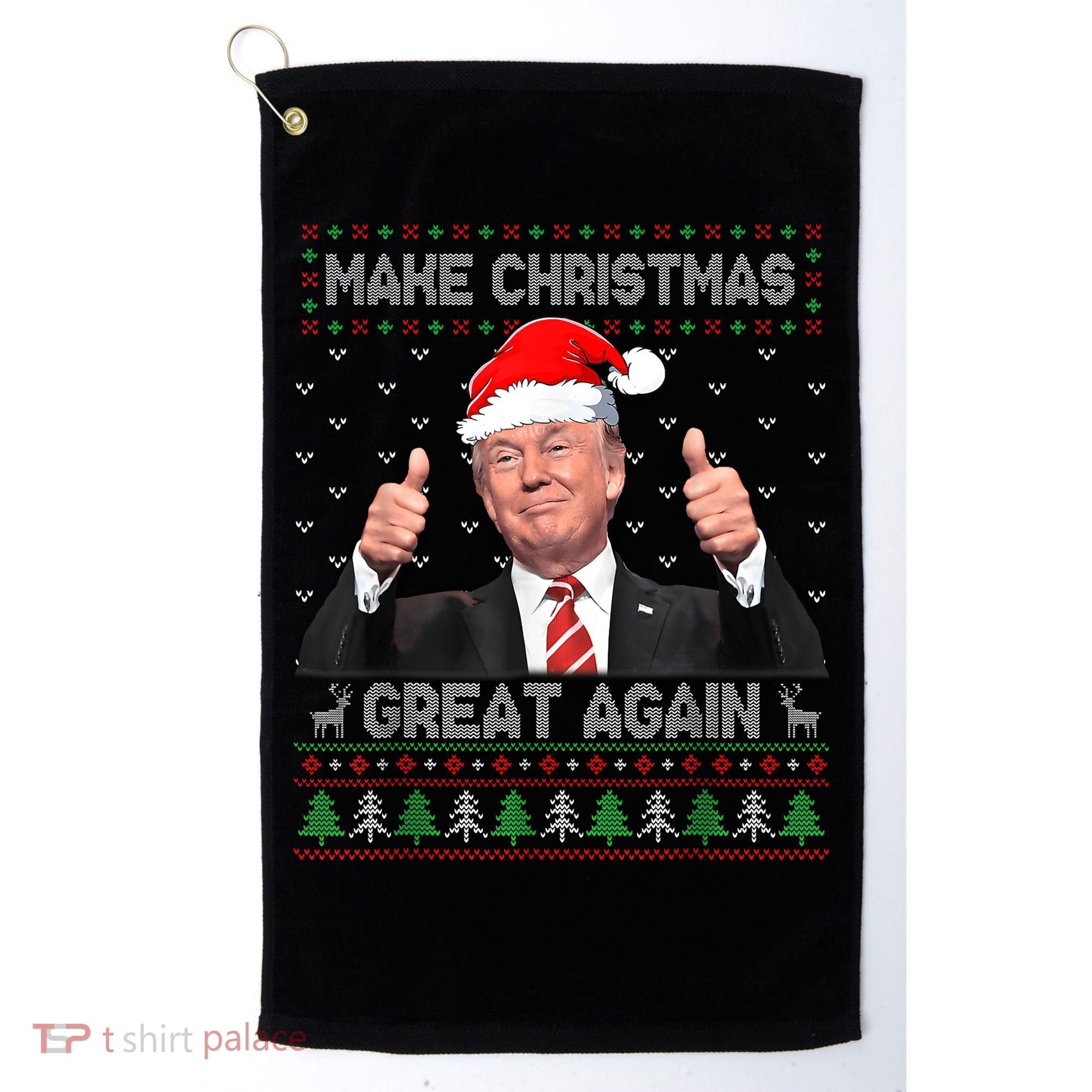 Funny Trump Make Christmas Great Again Ugly Sweater Xmas Golf Towel