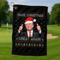 Funny Trump Make Christmas Great Again Ugly Sweater Xmas Golf Towel thumb 1
