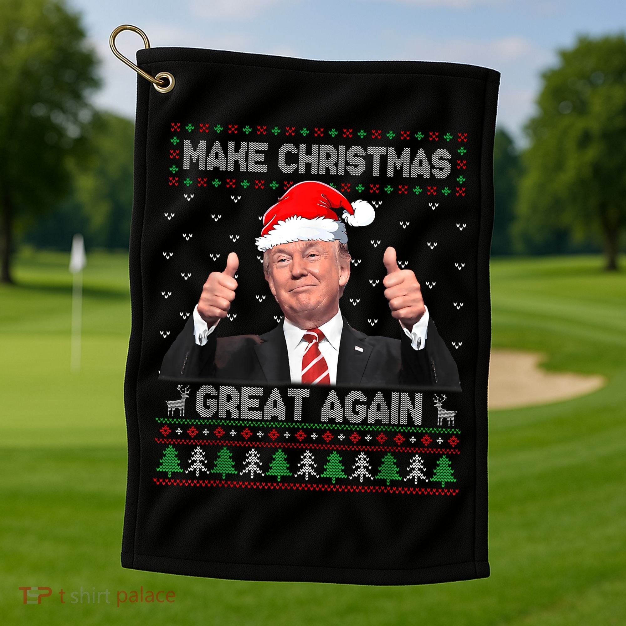 Funny Trump Make Christmas Great Again Ugly Sweater Xmas Golf Towel