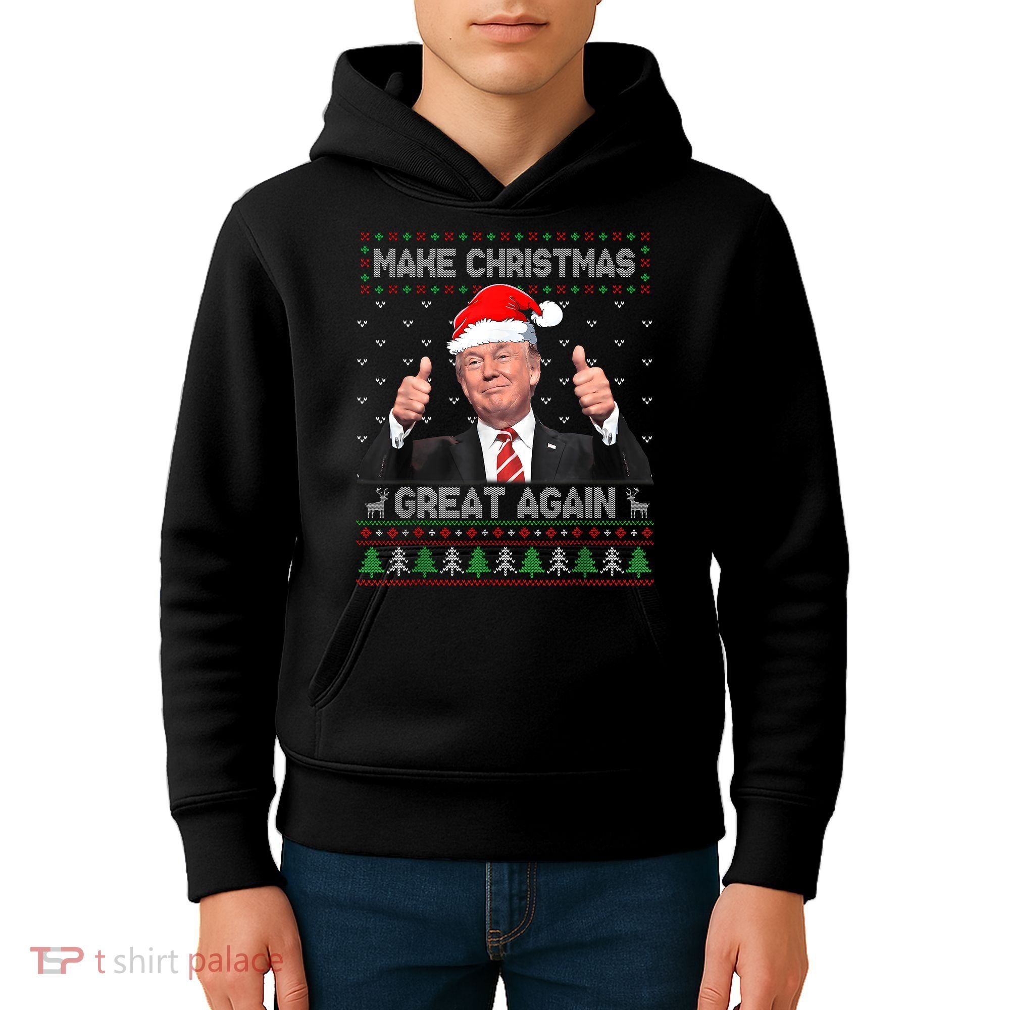 Funny Trump Make Christmas Great Again Ugly Sweater Xmas Kids Hoodie