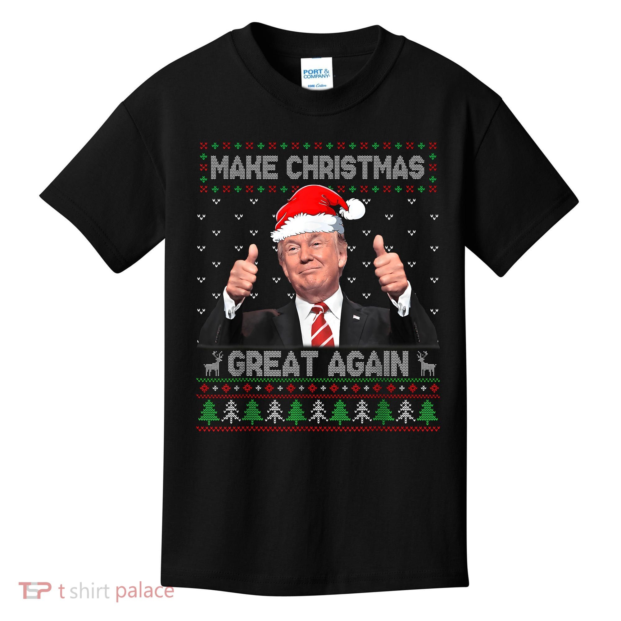 Funny Trump Make Christmas Great Again Ugly Sweater Xmas Kids T-Shirt