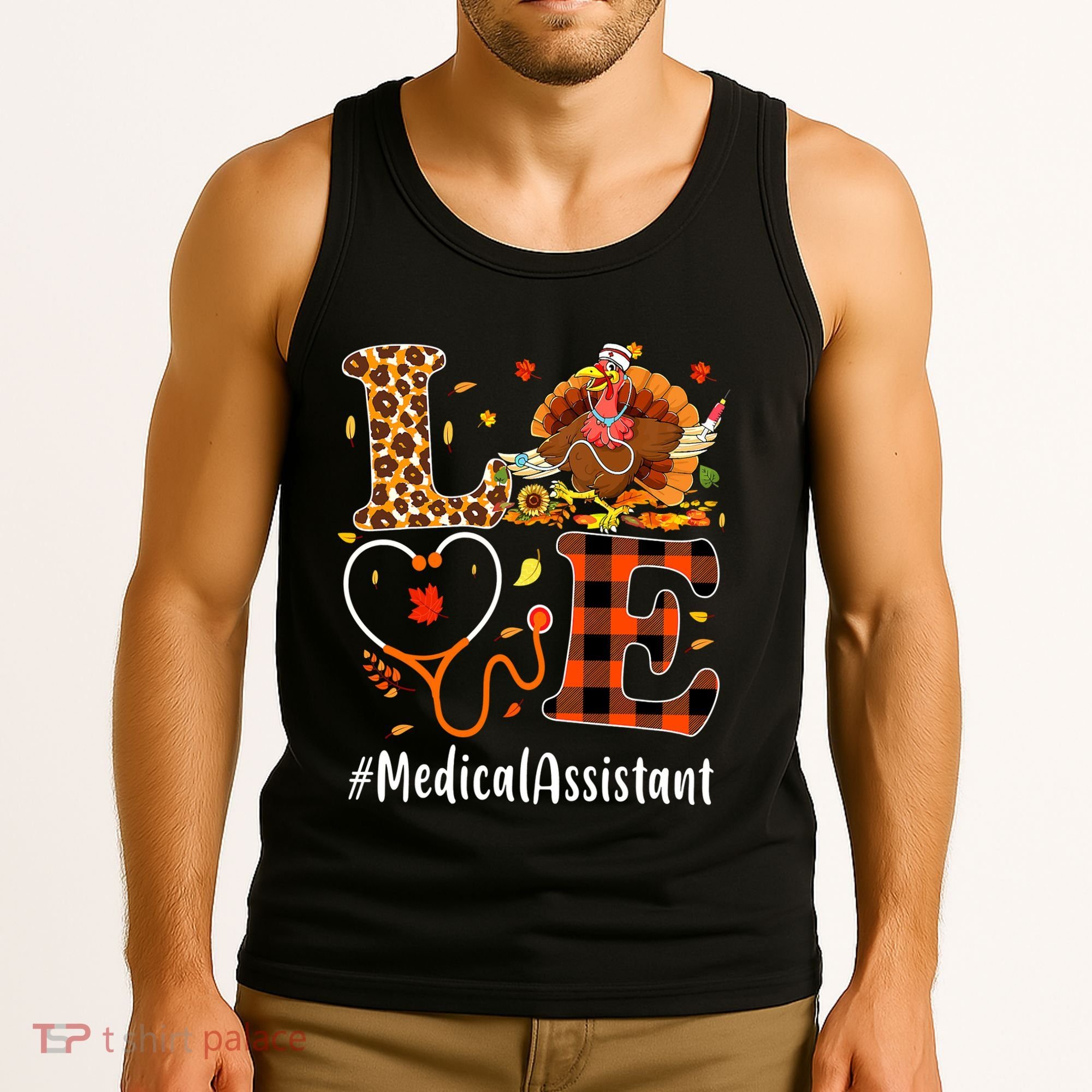 Funny Thanksgiving Medical Assistant Leopard Ki Love Pumpkin Tank Top