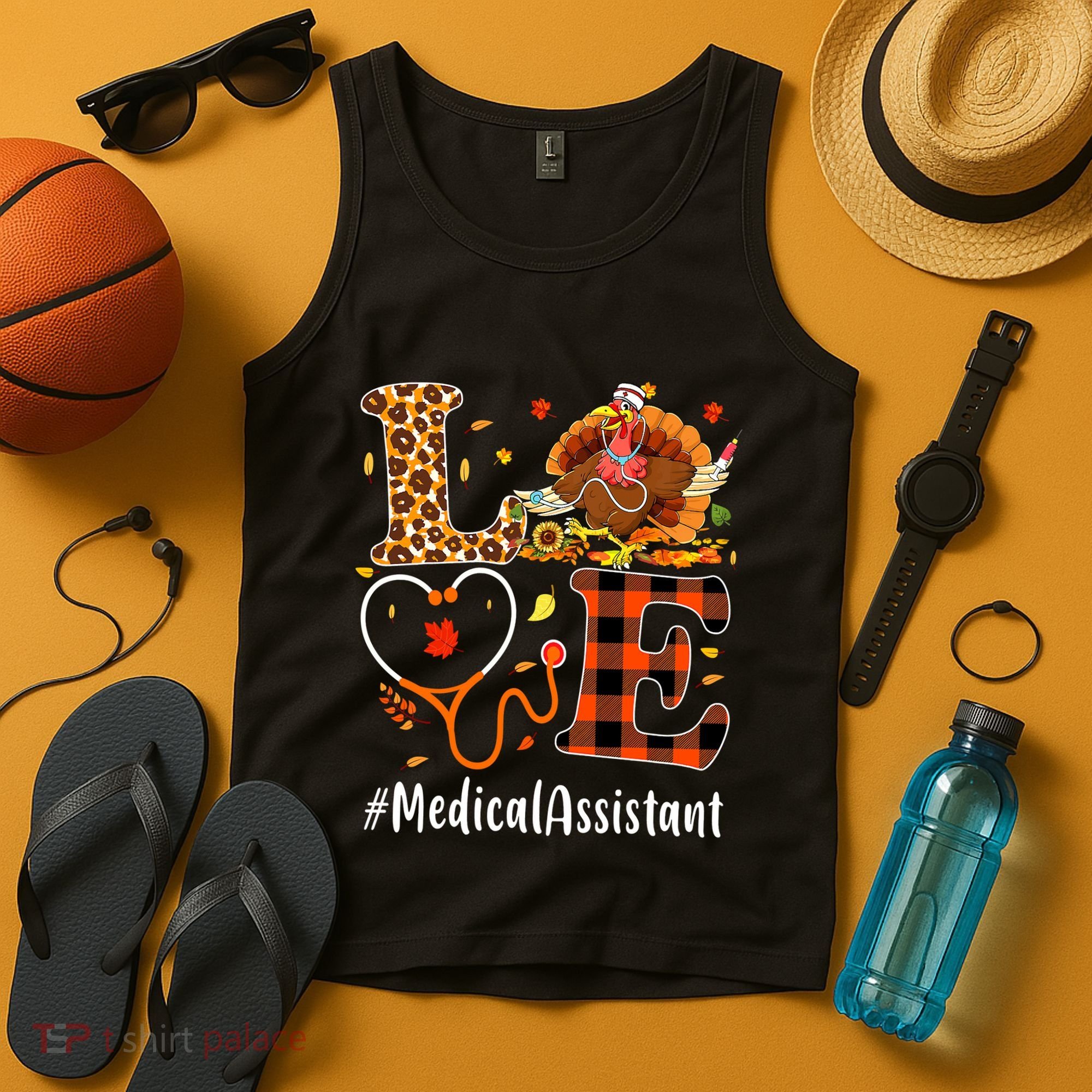 Funny Thanksgiving Medical Assistant Leopard Ki Love Pumpkin Tank Top