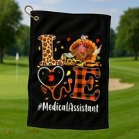 Funny Thanksgiving Medical Assistant Leopard Ki Love Pumpkin Golf Towel thumb 1