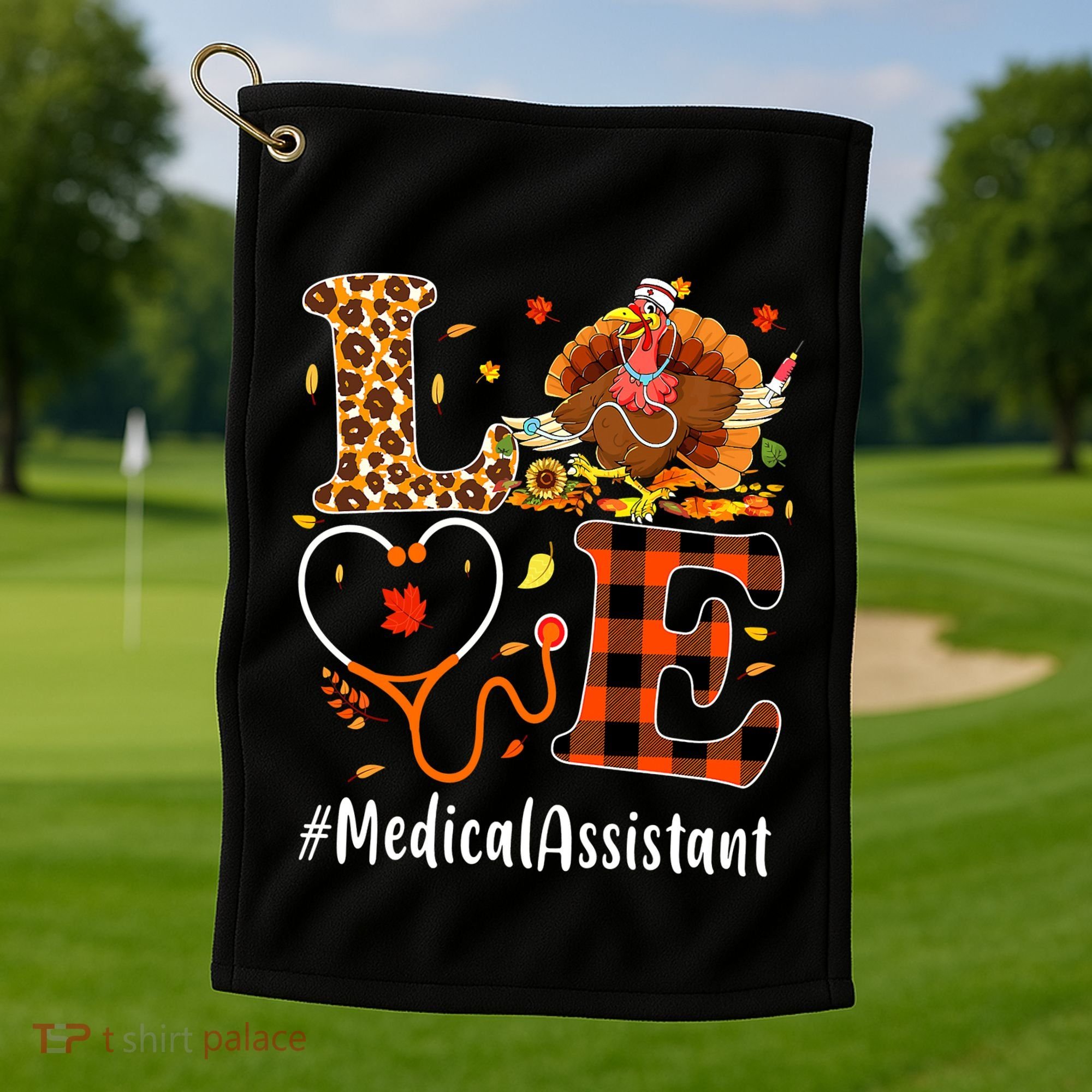Funny Thanksgiving Medical Assistant Leopard Ki Love Pumpkin Golf Towel