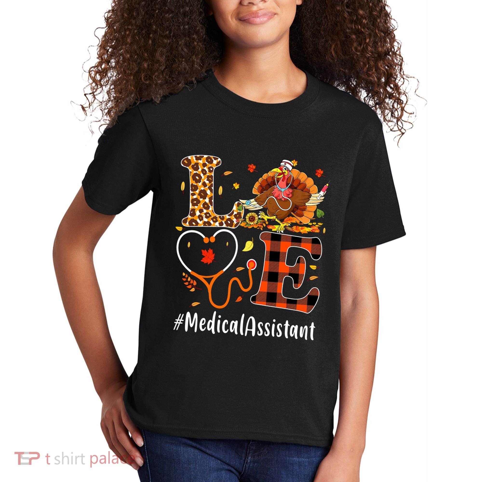 Funny Thanksgiving Medical Assistant Leopard Ki Love Pumpkin Kids T-Shirt