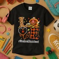 Funny Thanksgiving Medical Assistant Leopard Ki Love Pumpkin Kids T-Shirt thumb 3