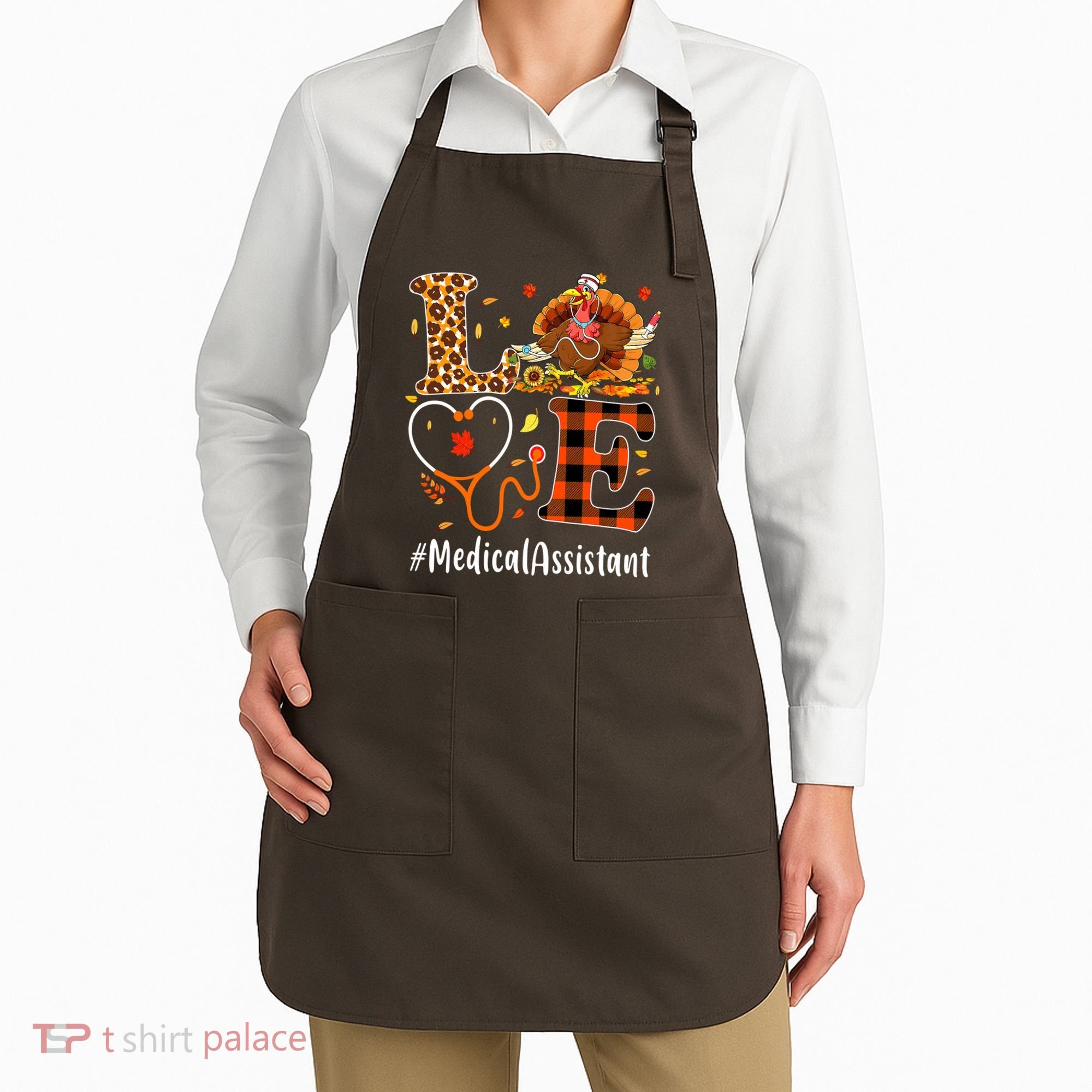 Funny Thanksgiving Medical Assistant Leopard Ki Love Pumpkin Apron