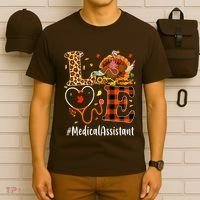 Funny Thanksgiving Medical Assistant Leopard Ki Love Pumpkin T-Shirt thumb 6