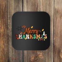 Funny Thanksmas Merry Thanksmas Thanksgiving Christmas Coaster thumb 0