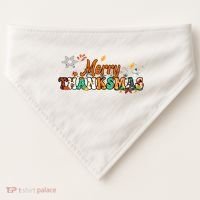 Funny Thanksmas Merry Thanksmas Thanksgiving Christmas USA-Made Doggie Bandana thumb 0