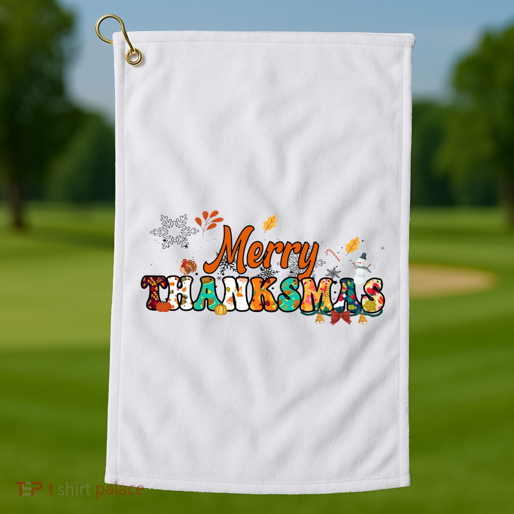 Funny Thanksmas Merry Thanksmas Thanksgiving Christmas Golf Towel