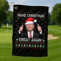 Funny Trump Make Christmas Great Again Ugly Sweater Xmas Meaningful Gift Golf Towel thumb 1