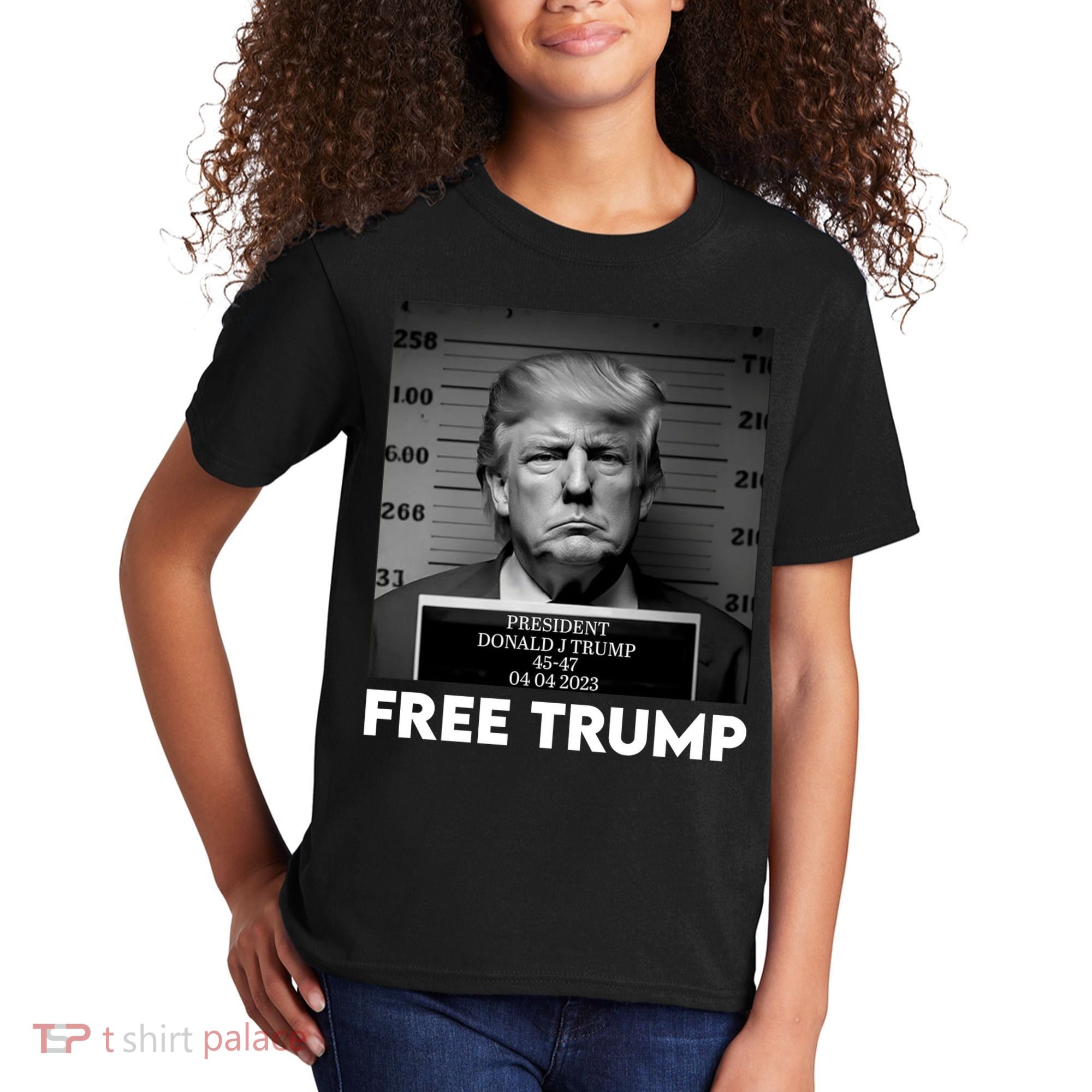Free Trump Mug Shot Trump Not Guilty MugShot Kids T-Shirt