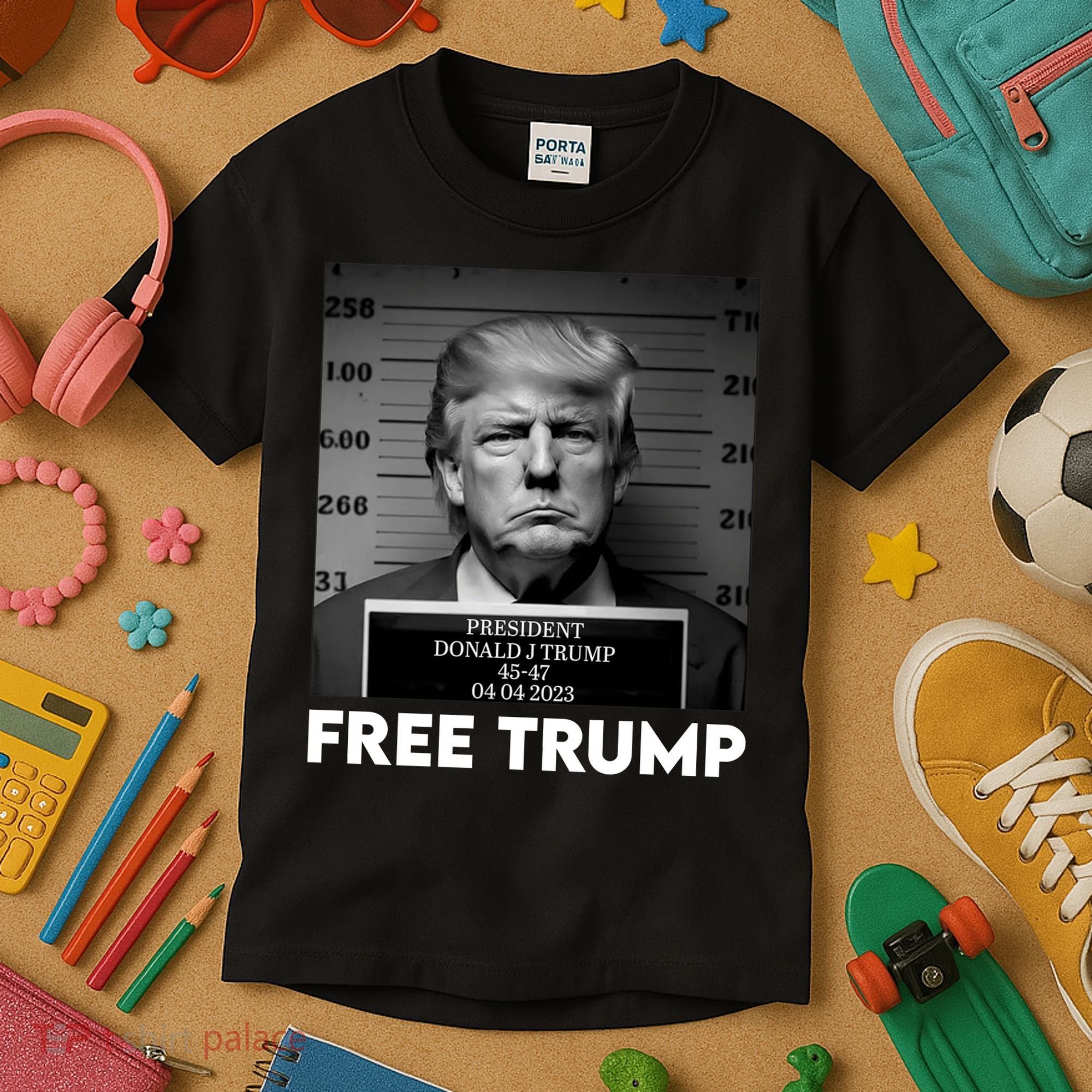 Free Trump Mug Shot Trump Not Guilty MugShot Kids T-Shirt