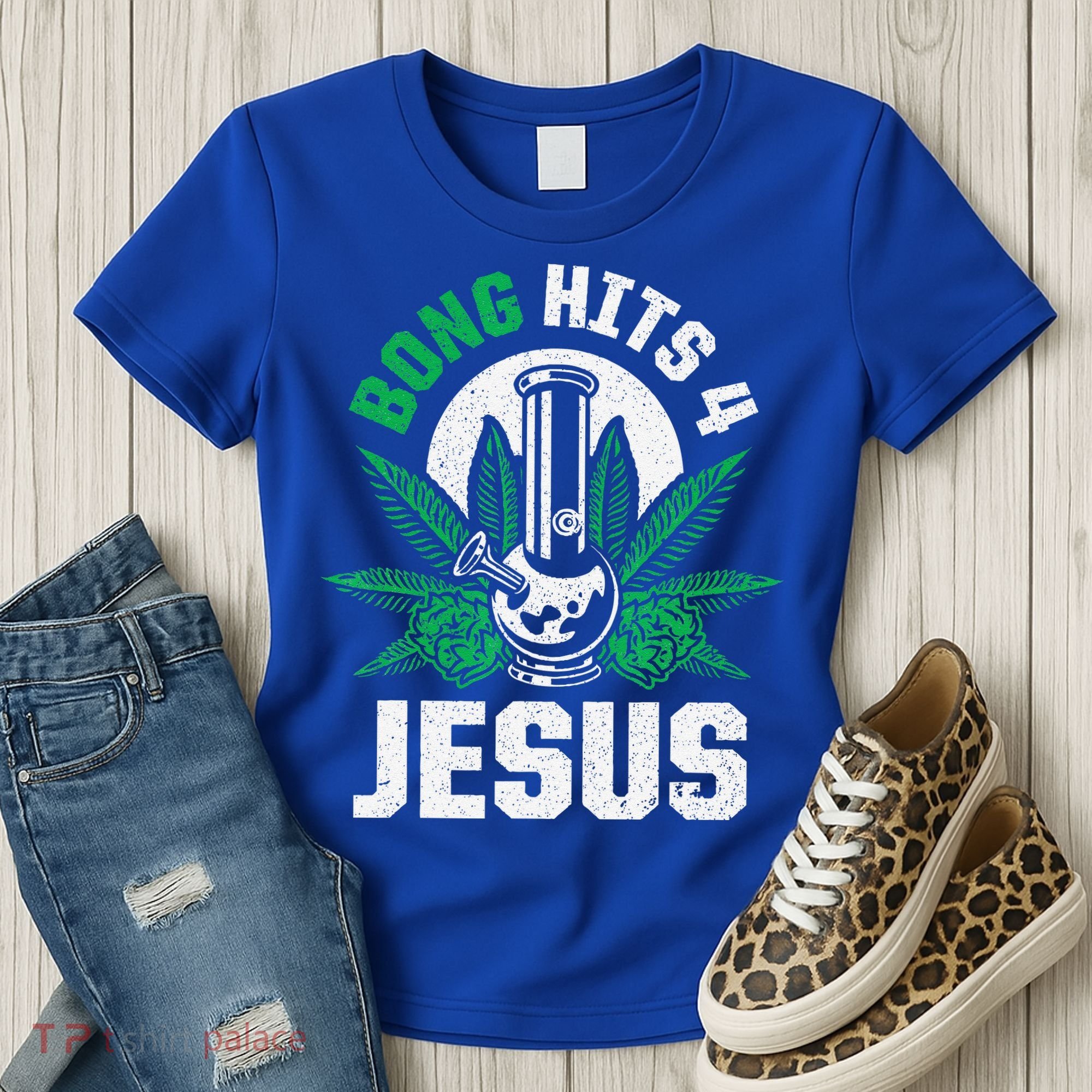 Funny THC Marijuana Stoner Cannabis Weed Bong Hits 4 Jesus Women's T-Shirt
