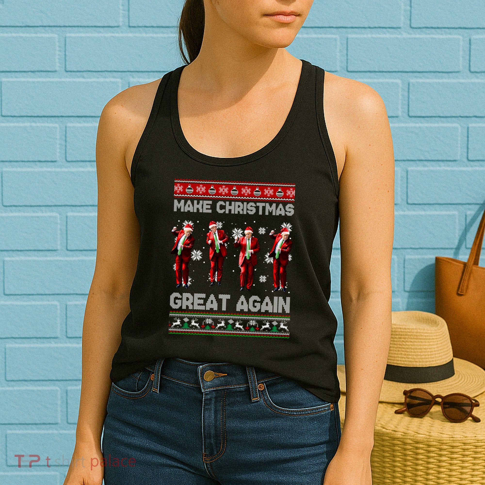 Funny Trump Make Christmas Great Again Ugly Christmas Sweater Xmas Women's Tank Top