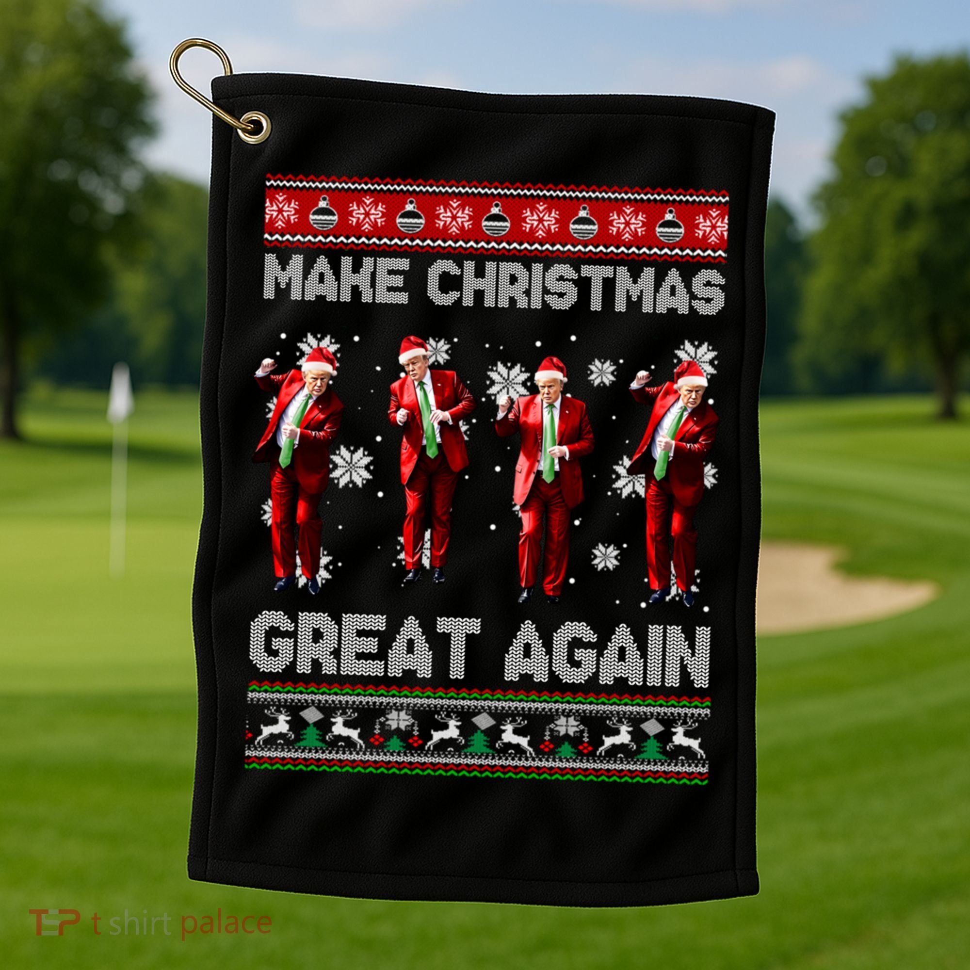 Funny Trump Make Christmas Great Again Ugly Christmas Sweater Xmas Golf Towel