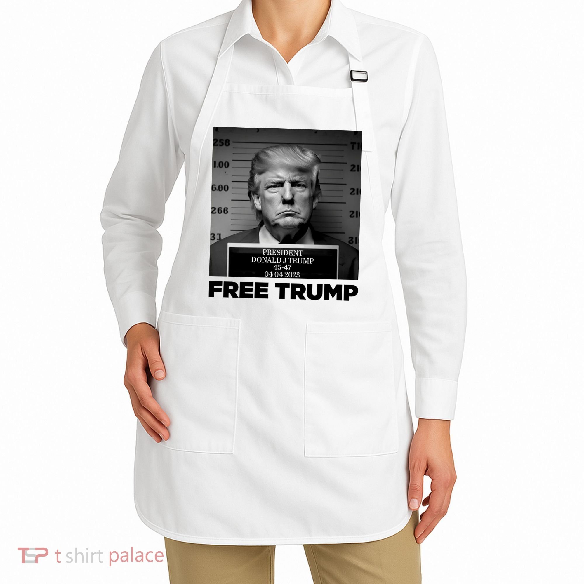 Free Trump Mug Shot Trump Not Guilty MugShot Apron