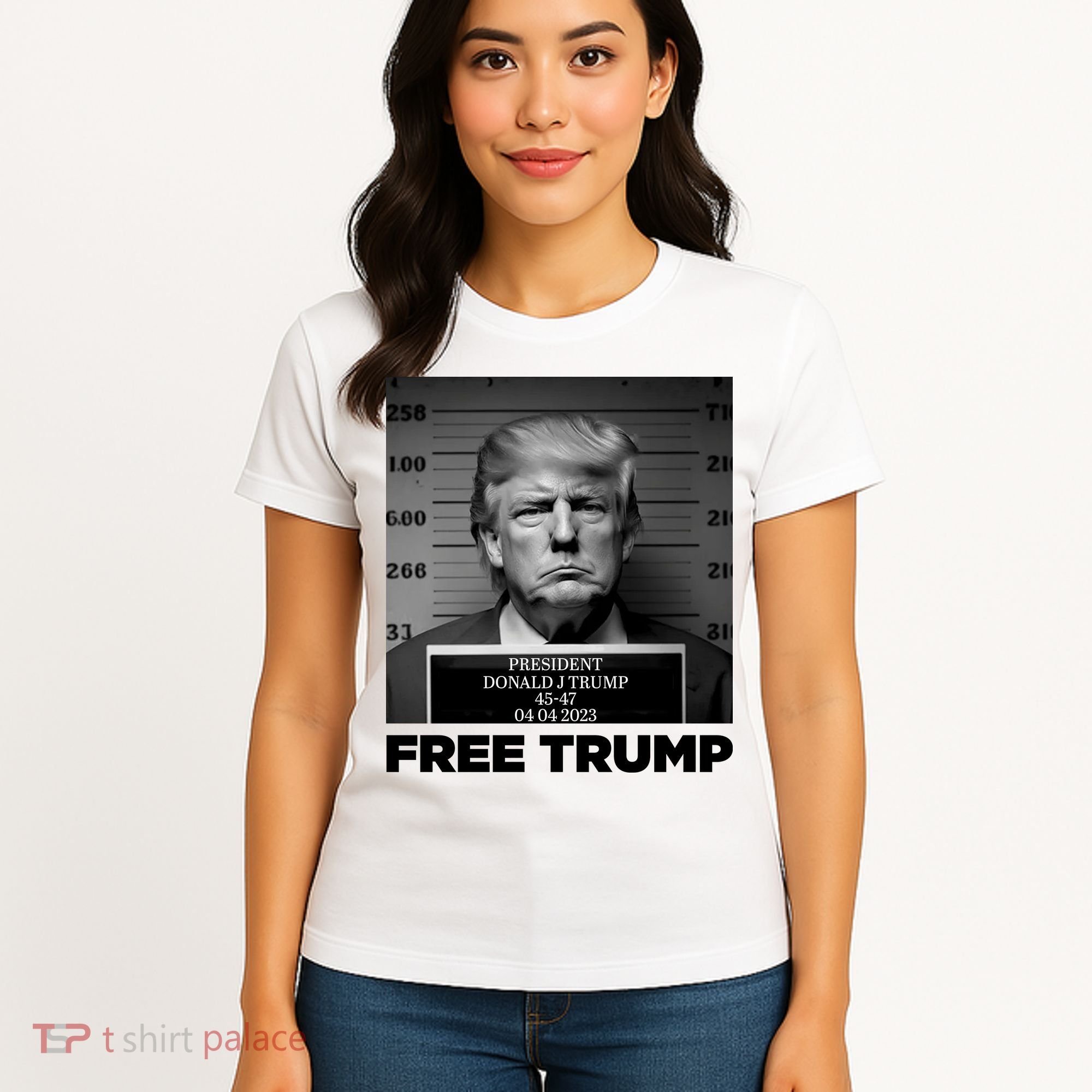 Free Trump Mug Shot Trump Not Guilty MugShot Women's T-Shirt