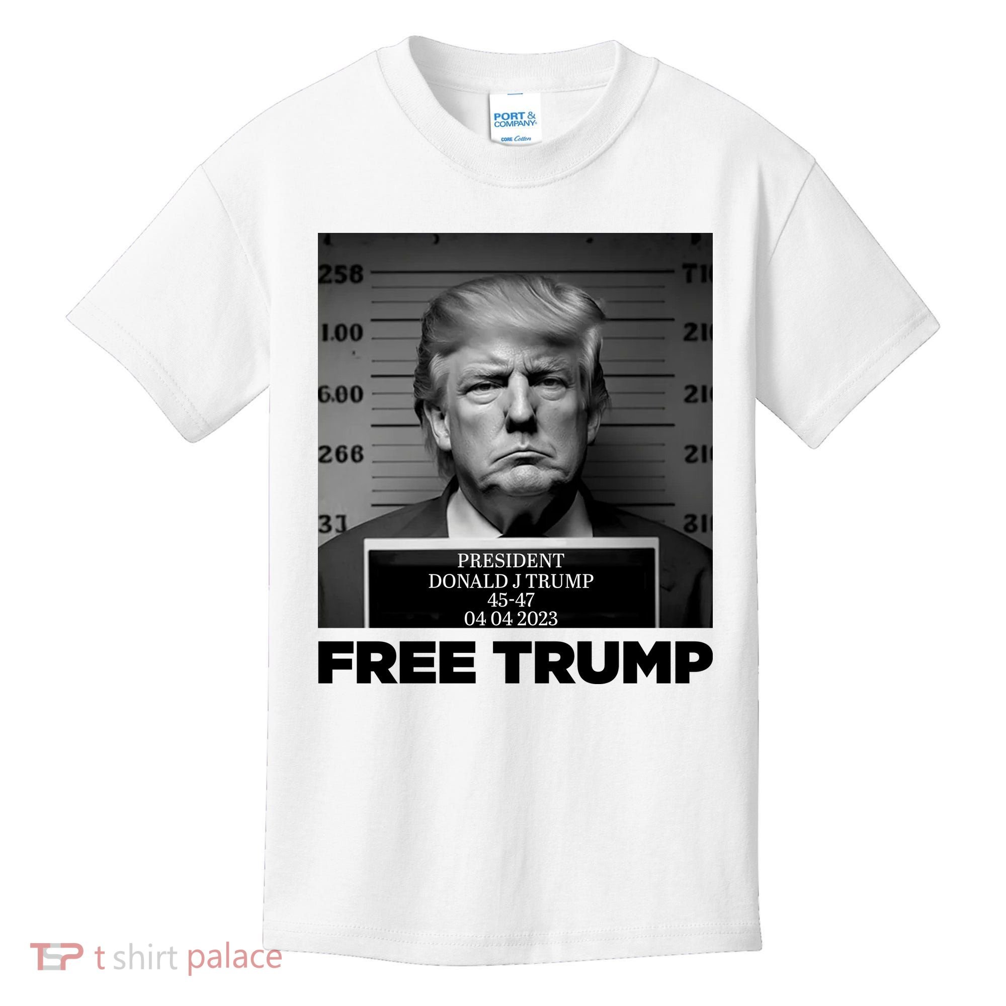 Free Trump Mug Shot Trump Not Guilty MugShot Kids T-Shirt