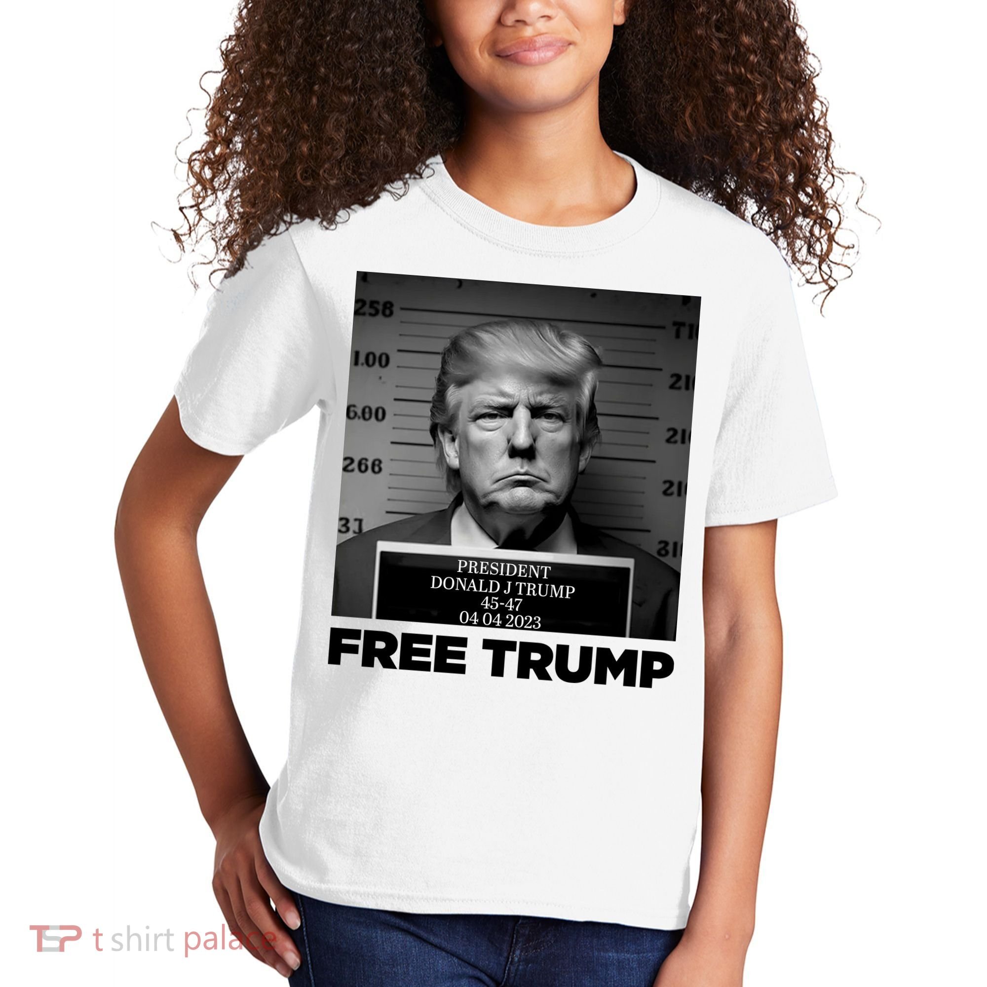 Free Trump Mug Shot Trump Not Guilty MugShot Kids T-Shirt